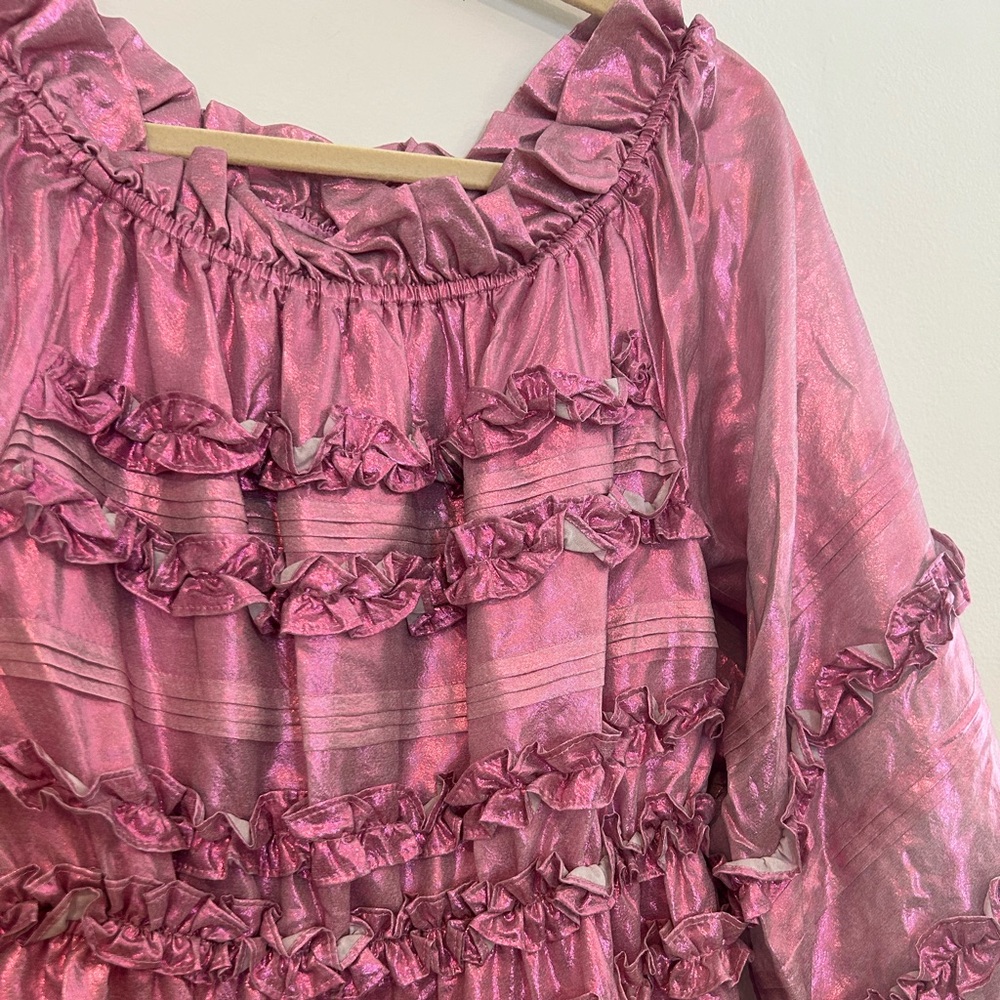 NWT Cynthia Rowley Pink Silk Ruffle Off Shoulder Mini Dress $600 Retail Size XS - Picture 6 of 10